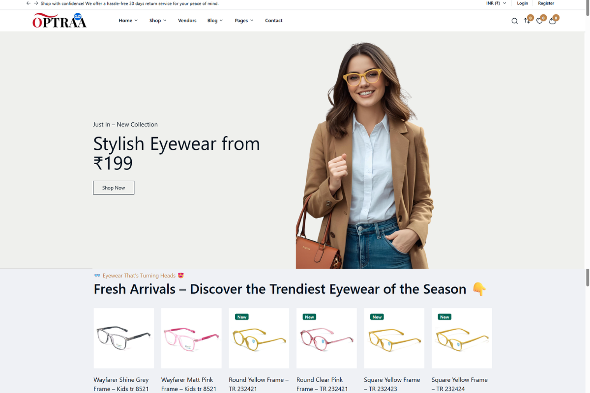 OptiWebs eyewear website preview